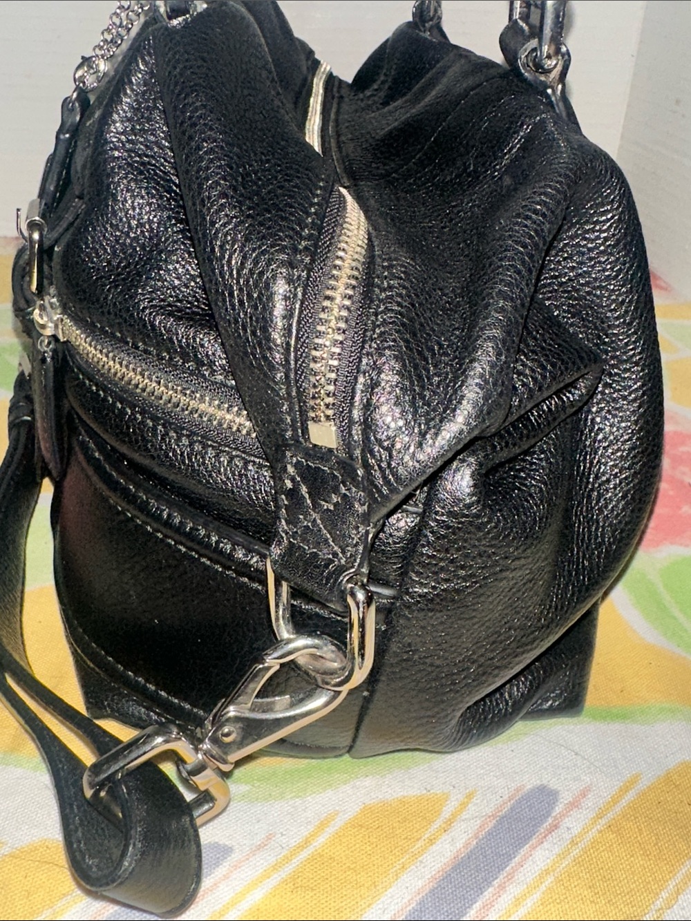 Cole Haan Black Gramercy Archer Leather Satchel Bag w Crossbody Strap & Charm - Picture 6 of 15